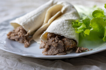 Close-Up of Gyros Meat Wrap Traditional Turkish and Greek Style