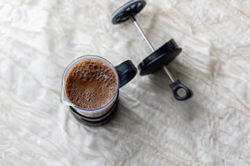  Close-Up of Brewing Coffee with French Press