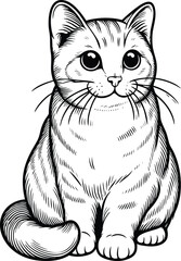 Obraz premium Cute tabby cat illustration hand-drawn sketch style with large expressive eyes perfect for pet-related designs and childrens books