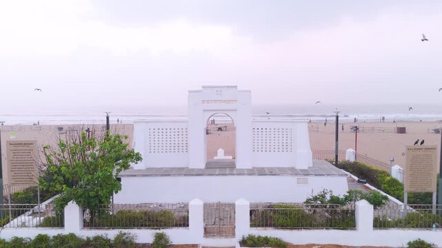 Drone Shot of Besant Nagar Coastline Along Bay of Bengal