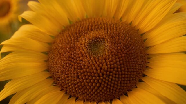 Macro close up of a vibrant golden yellow sunflower in full bloom