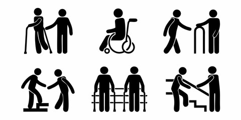Accessibility pictograms depicting people with various mobility needs