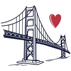 Obraz premium A blue suspension bridge with a red heart