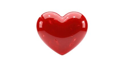 Fototapeta premium Glossy red heart shape representing love or medical health awareness isolated on a plain transparent background for design and digital projects.