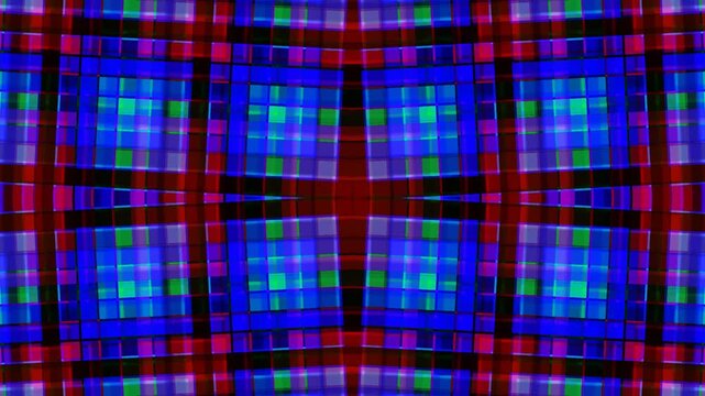 Abstract digital art with colorful plaid pattern and geometric shapes.