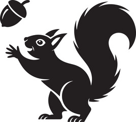 Obraz premium Playful black squirrel illustration with acorn, cute animal vector