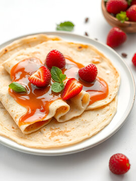 fresh hot blinis or crepes isolated on white