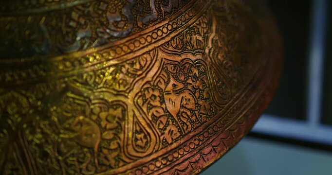 Close-up of traditional Uzbek ethnic cookware: teapot and kazan cauldron
