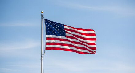 Fototapeta premium American flag waving proudly in a blue sky