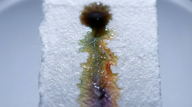 Macro of Paper Chromatography Separation with Wet Capillary Action and Organic Dye Gradient