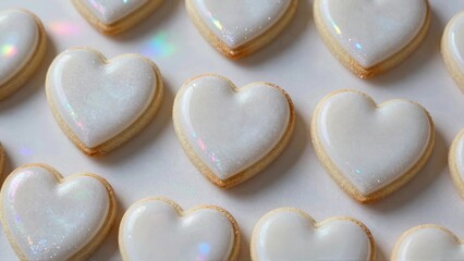 Obraz premium White hearts glistening with sugar on top of cookies