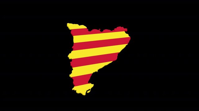 Catalonia Map Animation Filled with National Flag, Alpha Channel Included
