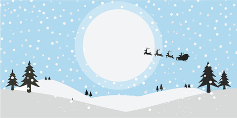 Santa claus and reindeer silhouetted against a winter moonlit landscape © Pabitra