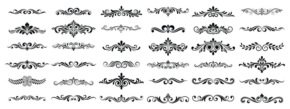 Vintage Ornamental Flourish Divider Collection, Vintage Flourish Divider Set, Ornamental Victorian Swirl Border Collection, Victorian scrolls, decorative borders, and symmetrical swirl elements