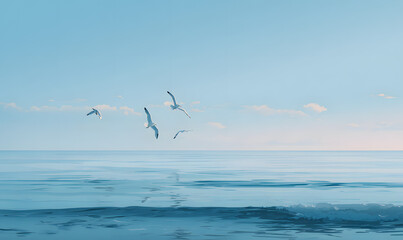 seagulls flying over the sea