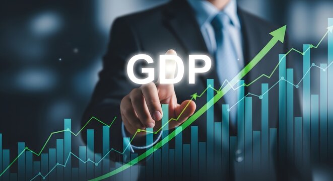 Businessman interacting with gdp graph showing growth trend