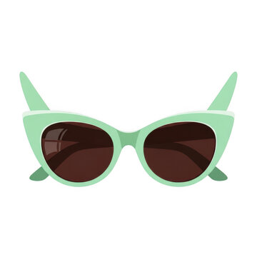 A pair of stylish mint green sunglasses with dark lenses and cat eye shape.