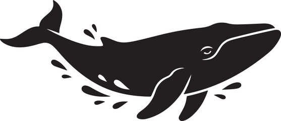 Obraz premium Black silhouette of a whale swimming, isolated on white background, clean vector style