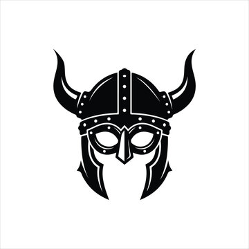 A Viking warrior's head in profile, featuring a horned helmet and a braided beard.