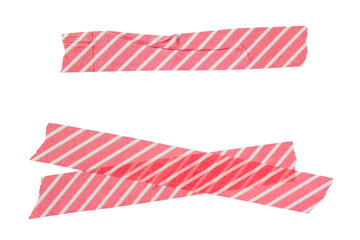Set of ripped torn striped red adhesive tape on transparent background, washi tape design element