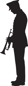 Memorial Day Military Bugler Playing Taps Silhouette Vector Illustration.