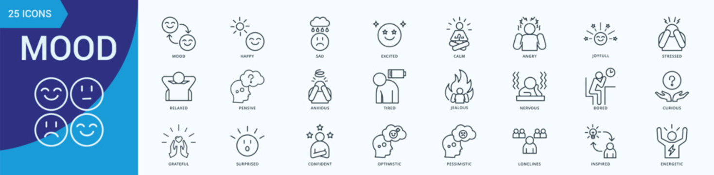Mood Icon Pack Illustration Vector Outline Style
