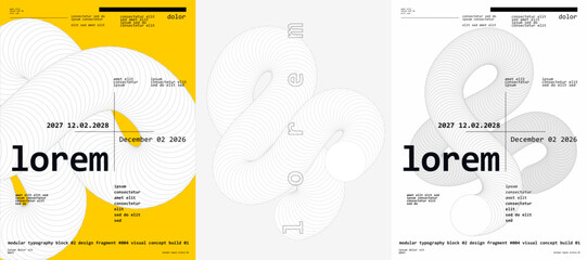 Abstract design featuring modular typography with a bold color palette. The layout includes geometric shapes and text elements, creating a modern visual concept. Ideal for creative projects.