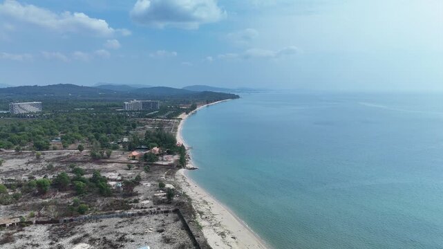 Cua Can, Phu Quoc Island, An Giang (Kien Giang) Province, Southern Vietnam &ndash; 4K aerial drone footage of tropical beach, winding river, coastal houses, beachfront resort landscape in Gulf of Thailand