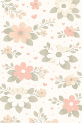 Minimalist_Pastel_Daisy_and_Heart_Floral_Wallpaper_Design