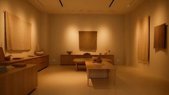 Museum Interior with Artifacts on Display.