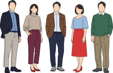 Obraz premium Flat vector illustration of diverse professional business people standing together in stylish smart casual outfits for office teamwork and corporate community