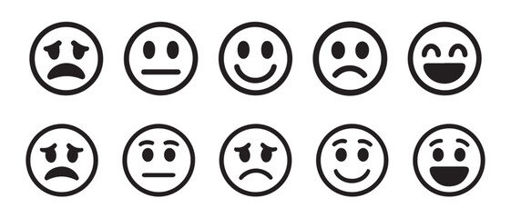 Collection of Simple Emoticon Icons. Showing Various Emotions Like Happy, Sad, Neutral, and Joyful Expressions.