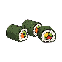 Hand-Drawn Vector Illustration of Sushi Maki Rolls with Vegetable Filling © shahriyar
