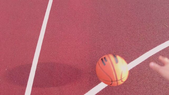 Male Hand Training with Basketball on Outdoor Court