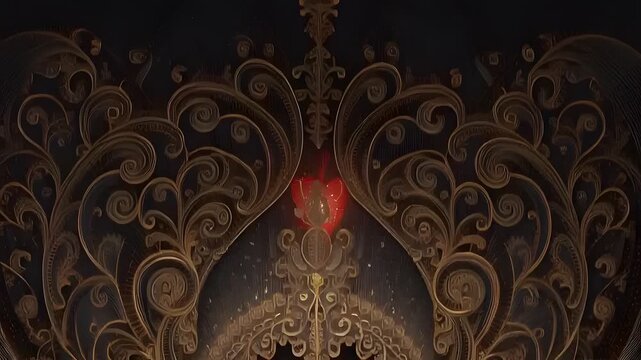 Intricate Baroque Ornament with Dark Background and Red Accent