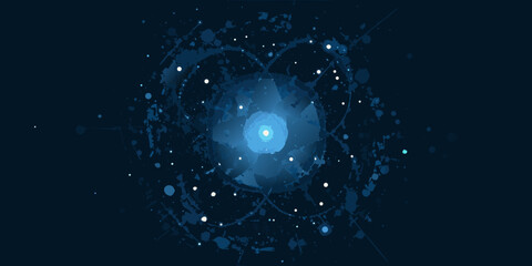 Abstract blue burst with glowing core and scattered particle effects © Lalin