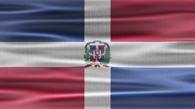 Dominican Republic flag waving in the wind with high quality fabric texture