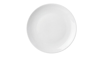 A clean white ceramic dinner plate perfect for food photography and modern restaurant menu on transparent background