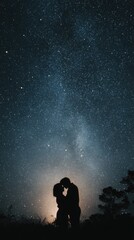 Fototapeta premium Couple embraces under a starry night sky
