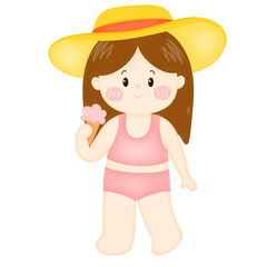 A cute little girl in the summer eating ice cream