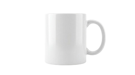 A clean white ceramic mug shown at a three quarter angle ready for custom branding or product on transparent background