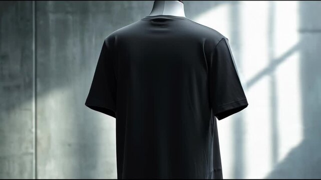 Minimalist Black T-shirt on Mannequin in Studio Setting