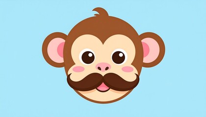 Obraz premium Cartoon Monkey Face with Mustache Illustration.