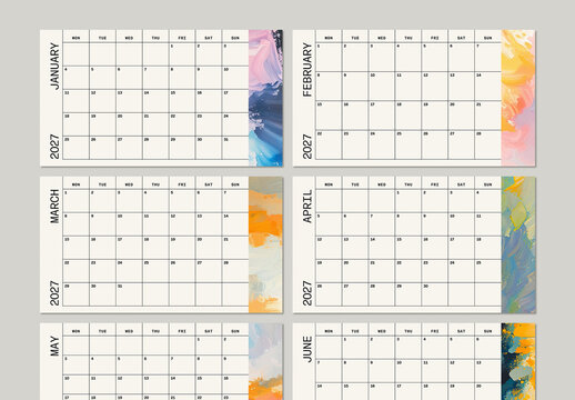 Calendar Layout with Abstract Painted Illustrations