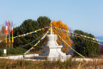 A Buddhist stupa on the shore of Lake Baikal. Buryatia, Russia.