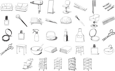 Hand Drawn Beauty Salon and Hair Styling Equipment Illustration Collection