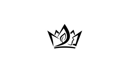Fototapeta premium Abstract Crown Logo with Leaf and Female Face Profile