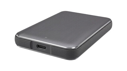 A sleek portable external hard drive with usb c port for data storage and backup perfect on transparent background