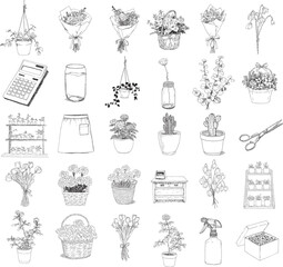 Hand Drawn Flower Shop and Floral Arrangement Illustration Collection