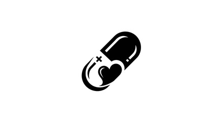 Health Capsule with Heart and Plus Sign Icon for Medical Care and Wellness
